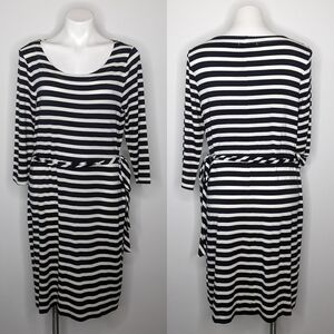 NWT Banana Republic Factory navy blue & white striped knee length dress L